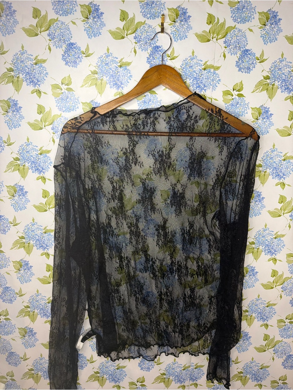 Cider Black Sheer Lace Long Sleeve Top